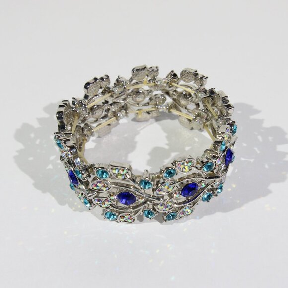 Danbury Mint Jewelry - Danbury Mint Rhinestone and Blue Crystals Stretch Bracelet